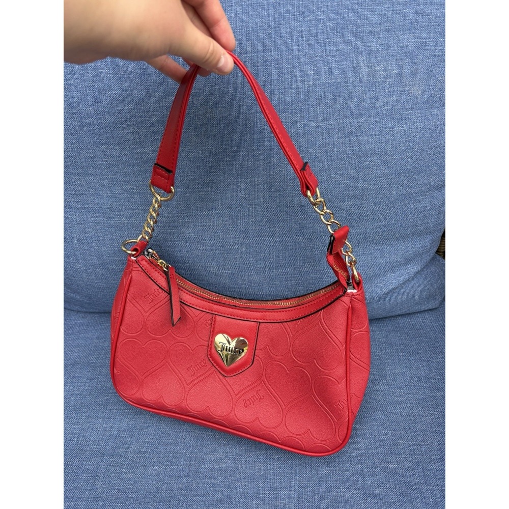 Juicy Couture Red Shoulder Bag W/ Hearts And Gold Logo